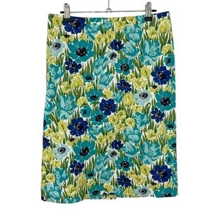 Talbots Floral Pencil Skirt Sz 6 Blue Green Knee Length Classy Casual Stretch